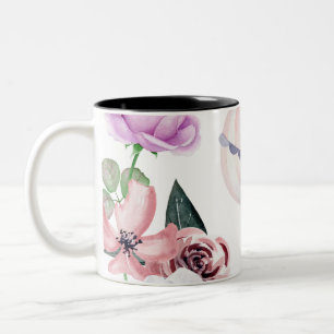 Watercolor Bloem Hot Air Ballon Reizen Tweekleurige Koffiemok