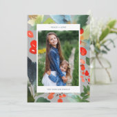 Watercolor Bloem Kerst Stijlvol Twee Foto Grijs Feestdagenkaart (Staand voorkant)