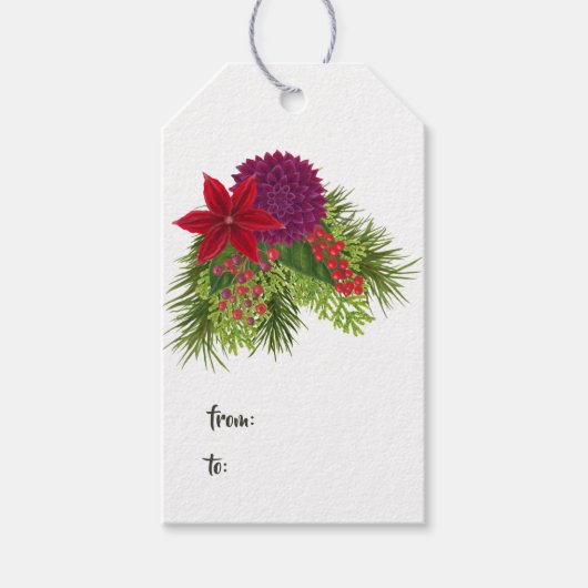 Watercolor Bloem Kerstmis Cadeaulabel (Voorkant)