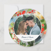 Watercolor Bloem Kerstmis Cirkel Foto Grijs Feestdagenkaart (Voorkant)