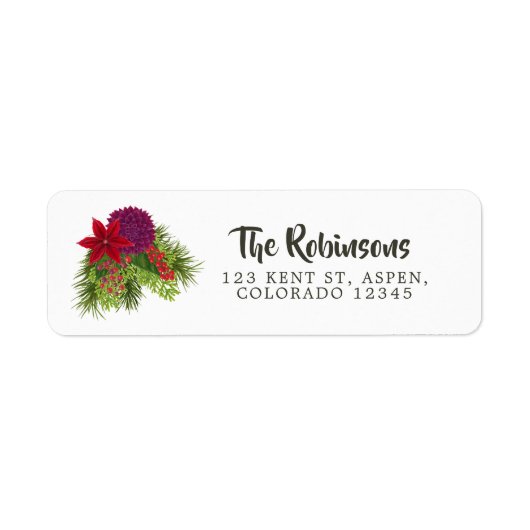 Watercolor Bloem Kerstmis Etiket (Voorkant)