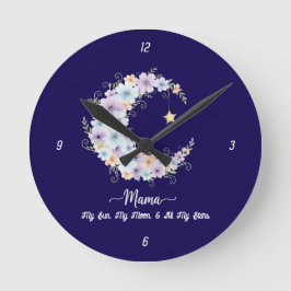 Watercolor Bloem Maans Mama Ronde Klok