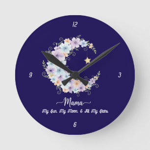 Watercolor Bloem Maans Mama Ronde Klok