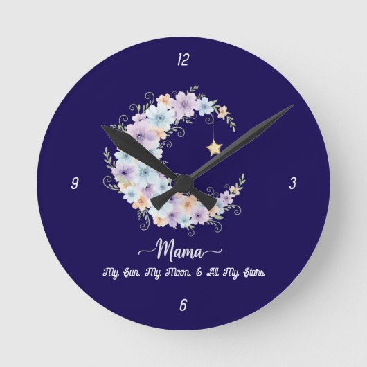 Watercolor Bloem Maans Mama Ronde Klok (Voorkant)