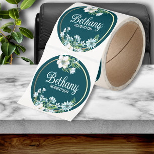 Watercolor Bloem met Goud Folie Accent Gepersonali Ronde Sticker