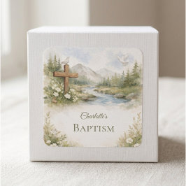 Watercolor Bloem Minimalistische Doopsticker Vierkante Sticker