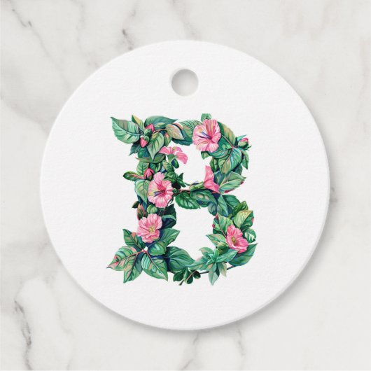 Watercolor Bloem Monogram B (Naam aanpasbaar) Bedankjes Labels (Voorkant)