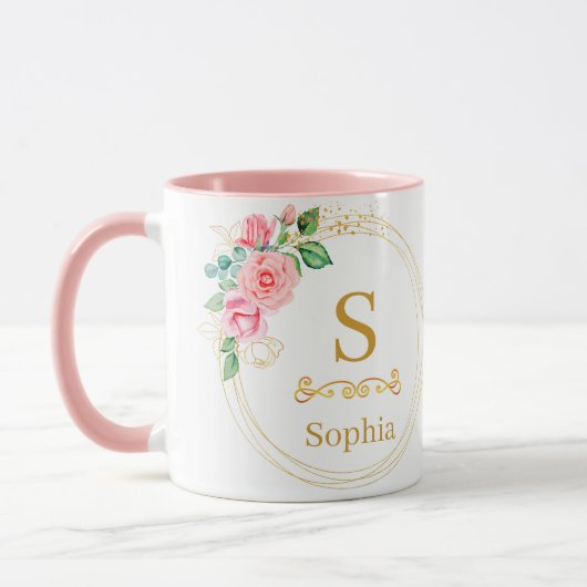 Watercolor Bloem Monogram I Op Maat Gemaakt Gouden Mok (Links)