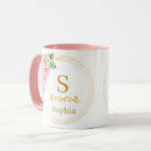 Watercolor Bloem Monogram I Op Maat Gemaakt Gouden Mok (Voorkant links)