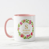 Watercolor Bloem Monogram I Op Maat Gemaakte Goude Mok (Links)