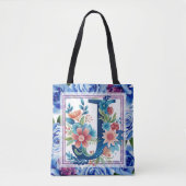 Watercolor Bloem Monogram Letter J Tote Bag (Voorkant)