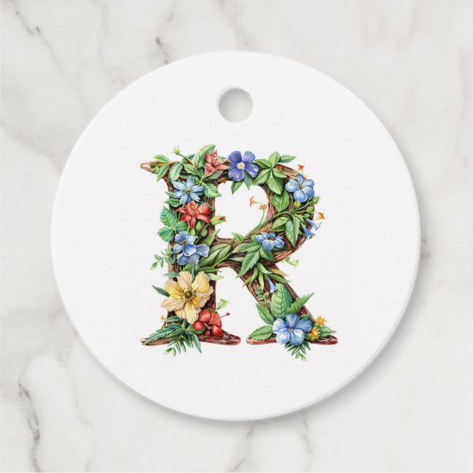 Watercolor Bloem Monogram R Bedankjes Labels (Voorkant)