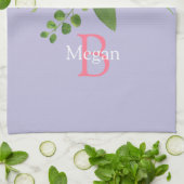 Watercolor Bloem, Naam & Monogram op Lavendel Theedoek (Gevouwen)