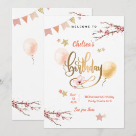 Watercolor Bloem Roze Ballonnen Verjaardag Kaart