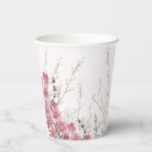 Watercolor Bloem Roze Botanisch Papieren Bekers (Achterkant)