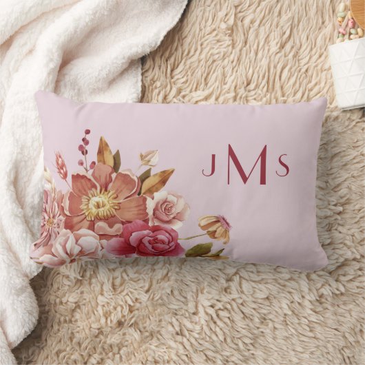 Watercolor Bloem Roze Monogram Kussen (Deken)