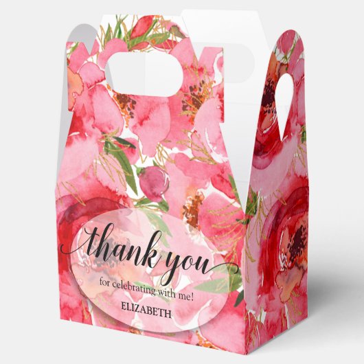 Watercolor Bloem Roze Pioen Bruidsdiner Bedankdoosjes (Geopend)