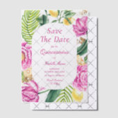 Watercolor Bloem Roze Pioenrozen Tulpen Quinceañer Vellum Uitnodigingen (Offset (Uitnodiging))