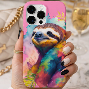 Watercolor bloem sloth telefoonhoesje Case-Mate iPhone 14 pro max hoesje