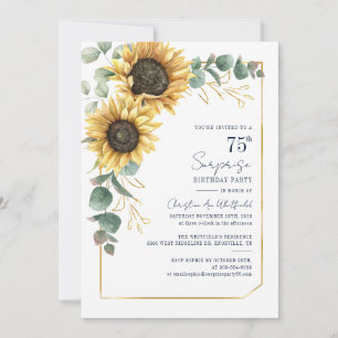 Watercolor Bloem Zonnewiel Script 75ste Verjaardag Kaart