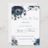 Watercolor bloemboeket navyblauw Save The Date  Kaart (Voorkant)