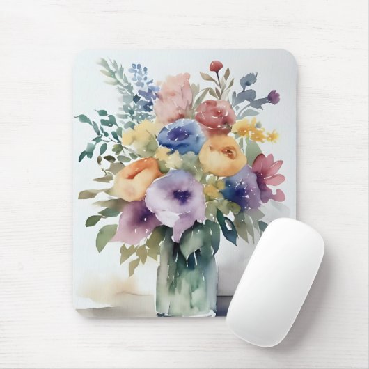 Watercolor Bloemboeket Schildering Muismat (Met muis)