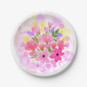 Watercolor Bloemen 01 Aangepaste Papieren Borden 1 Bordje