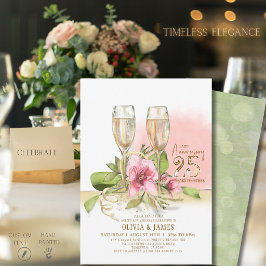 Watercolor Bloemen 25e Verjaardag Elegant Kaart