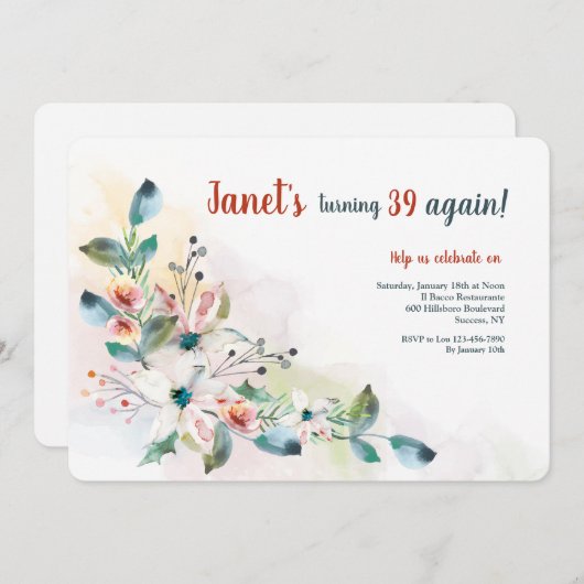 Watercolor Bloemen 2 Uitnodiging (Voorkant / Achterkant)