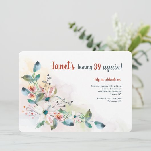 Watercolor Bloemen 2 Uitnodiging (Staand voorkant)