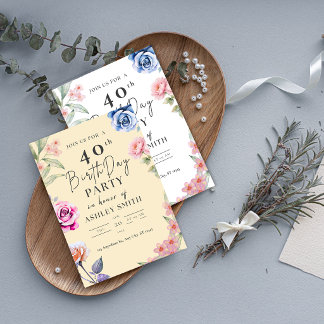Watercolor bloemen 40ste verjaardagsuitnodiging 