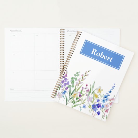 Watercolor Bloemen Aangepaste Naam Planner Hoes On (Display)