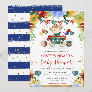 Watercolor Bloemen Aapje Baby Shower Kaart