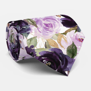 Watercolor Bloemen Aubergine Paars Lila Rozen   Stropdas