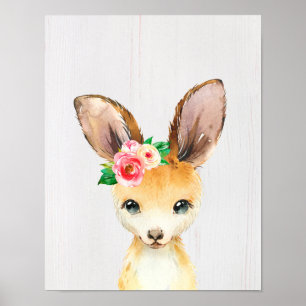 Watercolor bloemen baby kangoeroe Australische die Poster