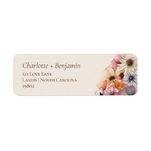 Watercolor Bloemen Beige Baby Shower Retouradres Etiket