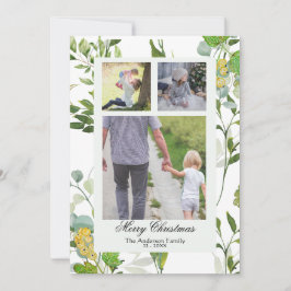 Watercolor Bloemen & bessen 3 Foto Kerstmis Feestdagenkaart