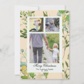 Watercolor Bloemen & bessen 3 Foto Kerstmis Feestdagenkaart (Voorkant)