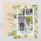 Watercolor Bloemen & bessen 3 Foto Kerstmis Feestdagenkaart (Voorkant / Achterkant)