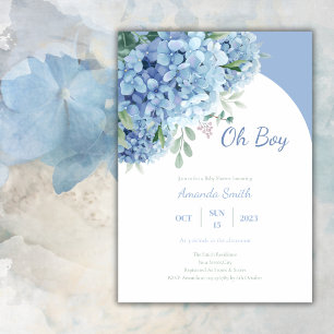 Watercolor Bloemen Blauw Moderne Jongen Baby Showe Kaart