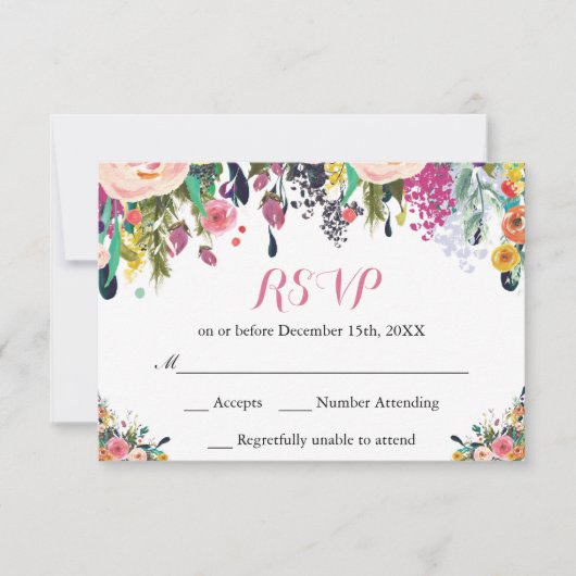 Watercolor Bloemen Bloemen RSVP Kaart (Voorkant)