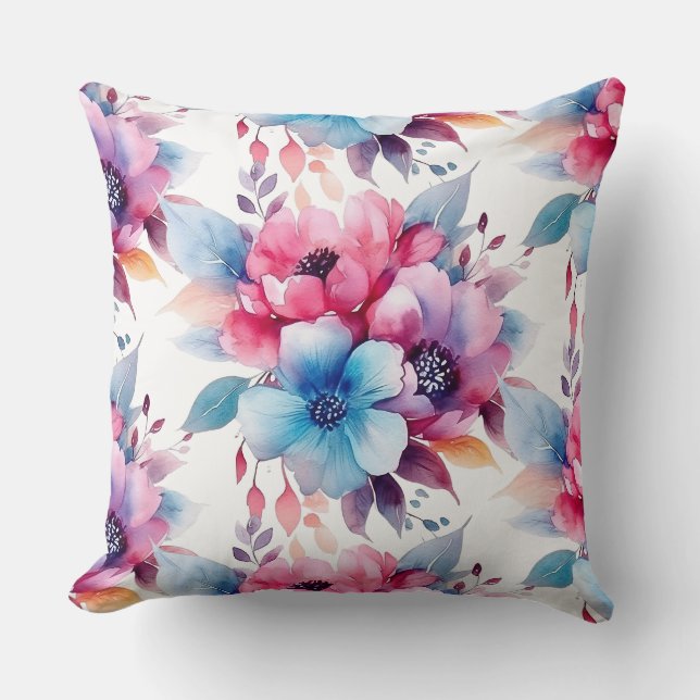 Watercolor Bloemen Bloemontwerp Kussen (Voorkant)