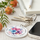 Watercolor Bloemen Bloemontwerp Sleutelhanger (Voorkant Rechts)
