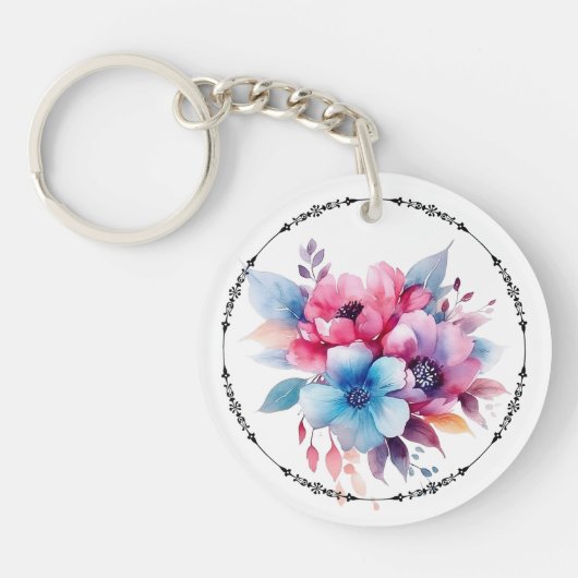 Watercolor Bloemen Bloemontwerp Sleutelhanger (Voorkant)