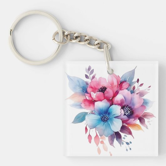 Watercolor Bloemen Bloemontwerp Sleutelhanger (Voorkant)