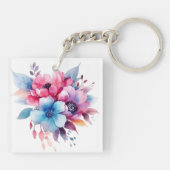 Watercolor Bloemen Bloemontwerp Sleutelhanger (Achterkant)