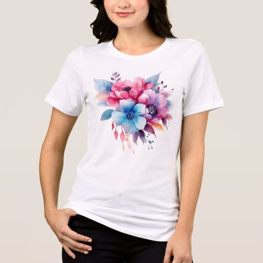Watercolor Bloemen Bloemontwerp Tri-Blend Shirt (Voorkant)