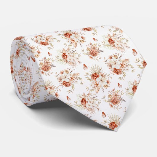 Watercolor Bloemen Boho Patroon Stropdas (Opgerold)