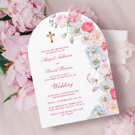 Watercolor Bloemen Boog Religieuze Trouwfeest Kaart