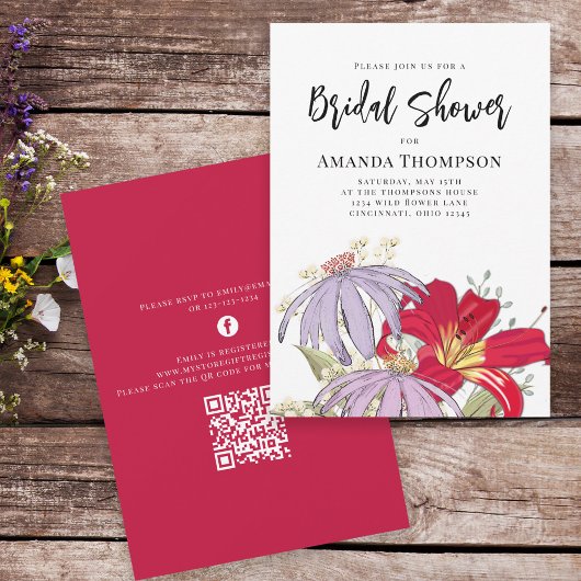 Watercolor Bloemen Bruidsdiner QR Code Uitnodiging